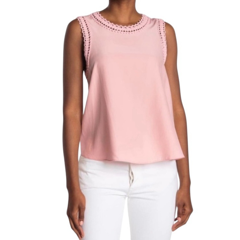NWT Cinq a Sept Pink Ellina Lace Trim Silk Tank Top - Sz M